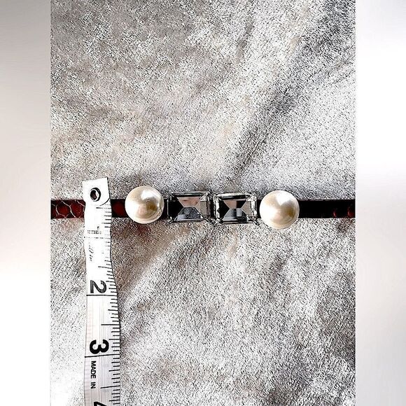 Leather Pearl Choker l Red or Black l Vntg/New - Picture 4 of 8